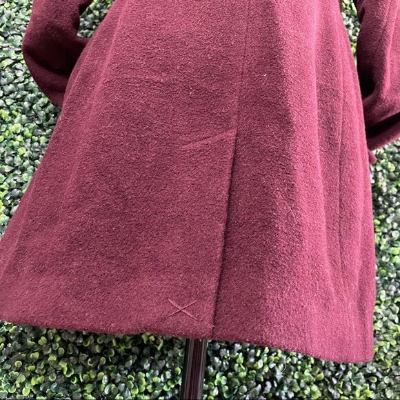 Cole Haan Burgundy Wool Blend Coat Sz 2 - Picture 6 of 11